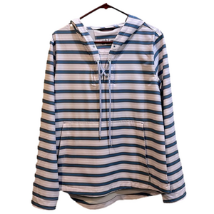 Stio Striped Hooded Pullover in White and Blue